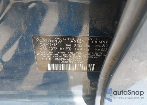 2013 Hyundai Elantra Gls from USA, damaged, VIN KMHDH4AE4DU952909